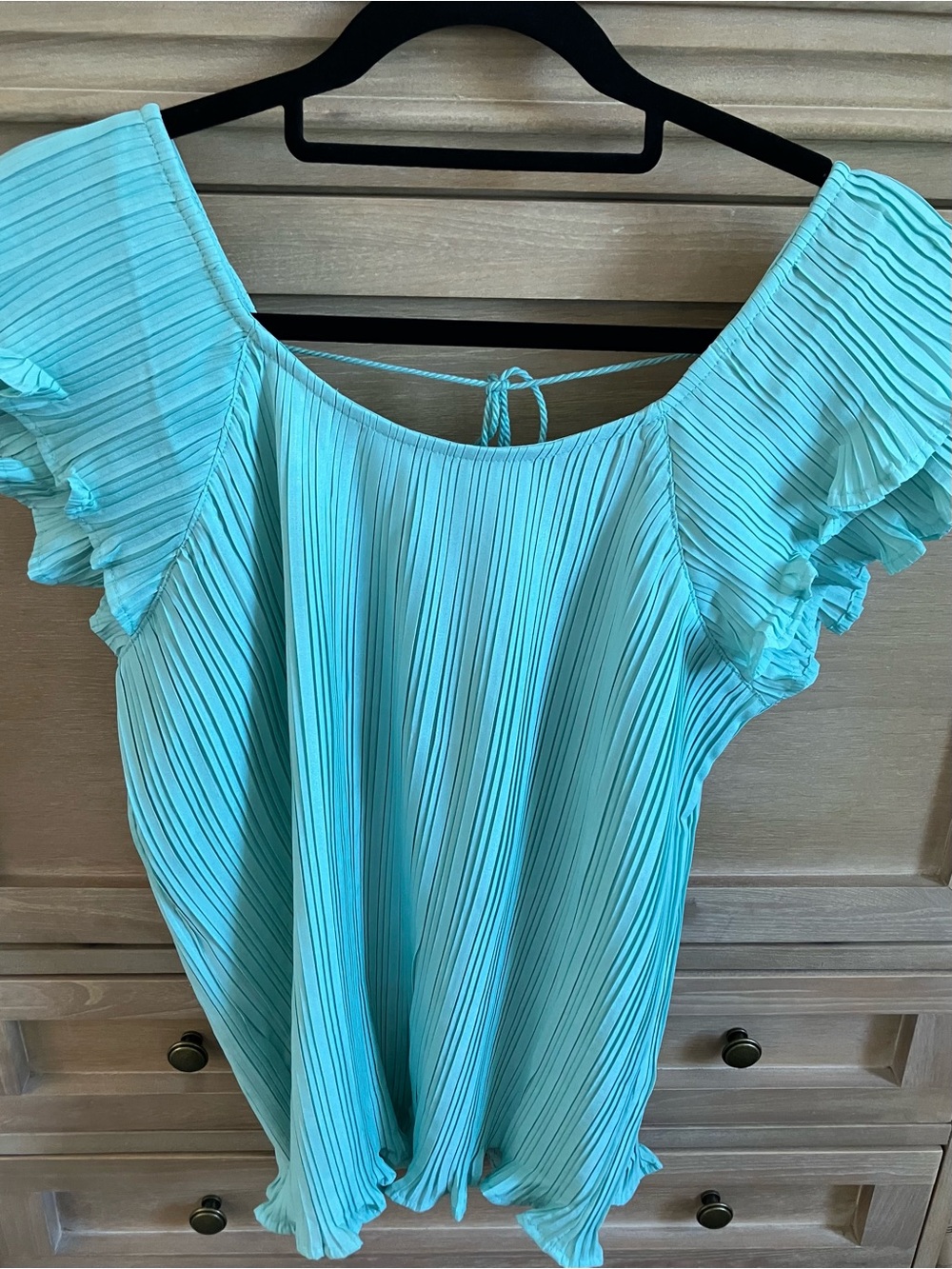 easel Pleated Off-Shoulder Turquoise Blouse